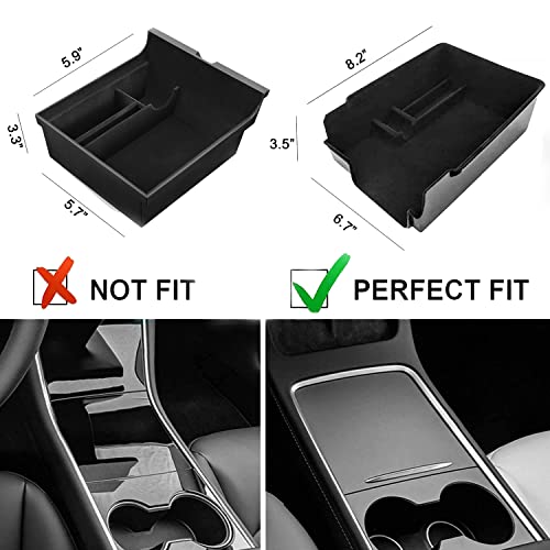 2PCS Center Console Organizer Tray for Tesla Model 3/Y 2020-2023 - Upgrade Flocked Armrest Hidden Cubby Drawer Storage Box, Interior Accessories Tray for Coin keys and Sunglass Holder