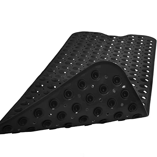 Linoows Bathtub and Shower Mats, Extra Long Non-Slip Bath Mat 39 x 16 Inch, Machine Washable Bath Tub Mat with Suction Cups & Drain Holes for Bathroom, Tan
