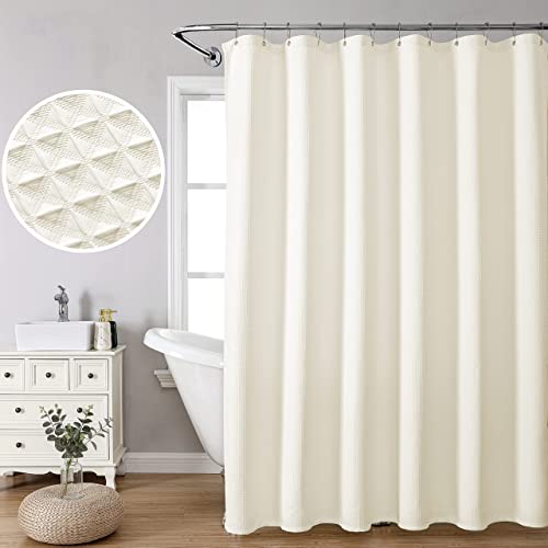 MISS SELECTEX Waffle Weave Fabric Shower Curtain for Bathroom and Bathtubs - Spa, Hotel Shower Curtain Luxury Bathroom Curtain, Heavyweight 230 GSM, Water Repellent, Washable(48Wx72H, Beige)