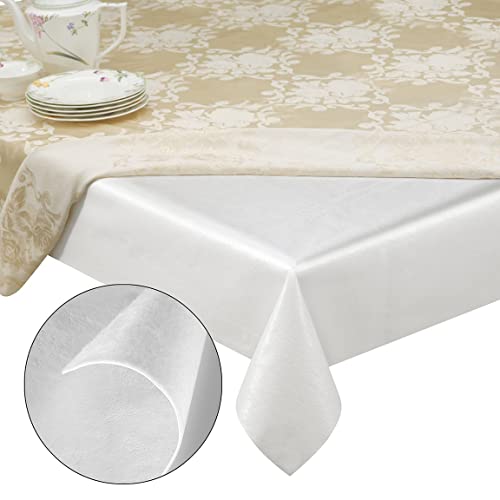 tablecloths by design Premium Table Pad Protector Superior Protection from Spills, Scratches & Heat- Reusable Vinyl Table Cloth with Cushion Flannel Backing (52" Round)