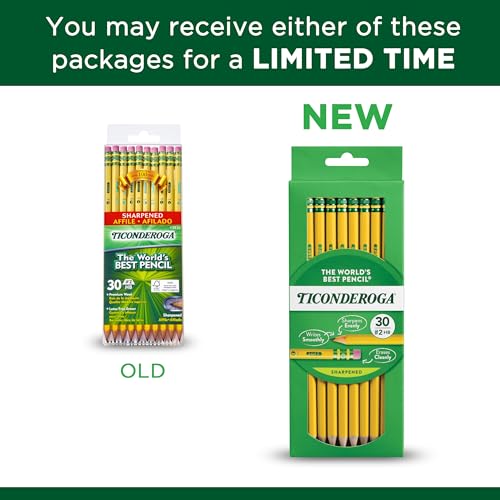 Ticonderoga Wood-Cased Pencils, Pre-Sharpened, 2 HB Soft, Yellow, 30 Count, 6 Packs/180 Count Total