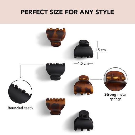 Kitsch Small Hair Clips for Women, Recycled Plastic Small Claw Clips & Mini Claw Clips for Hair, Mini Hair Clips for Thin Hair, Tiny Jaw Clip for Hair, 6 pcs (Tortoise & Black)