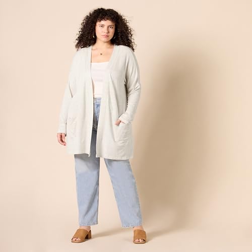 Amazon Essentials Women's Relaxed-Fit Lightweight Lounge Terry Open-Front Cardigan, Beige Zebra Stripe, X-Small