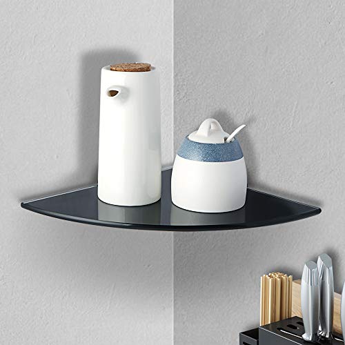 Alise Glass Shelves 15 Inch Glass Bathroom Shelves Tempered Glass Shelf Wall Mount Glass Shelves for Bathroom Matte Black Glass Bathroom Shelf