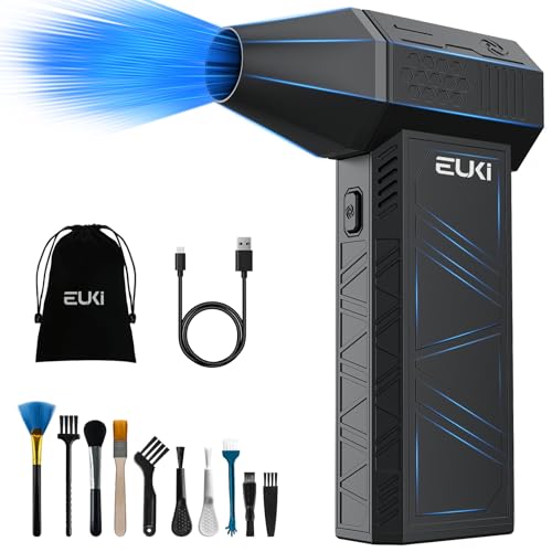 EUKI Compressed Air Duster-150000RPM Electric Air Duster, Cordless Rechargeable High-Speed Air Blower, 3-Gear Adjustable Jet Dry Blower for Keyboard, PC, Car, Air Bed and Home Cleaning, Black (X3)