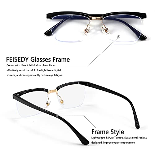 FEISEDY Retro Semi-Rimless Blue Light Blocking Glasses for Men Women Vintage Half Glasses Frame Horn Rimmed Eyeglasses B2883