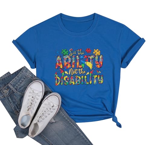 Autism Awareness Shirts Women Autistic Support Shirt Mental Health Top Puzzle Piece Special Education Teacher Tee Bleached Blue