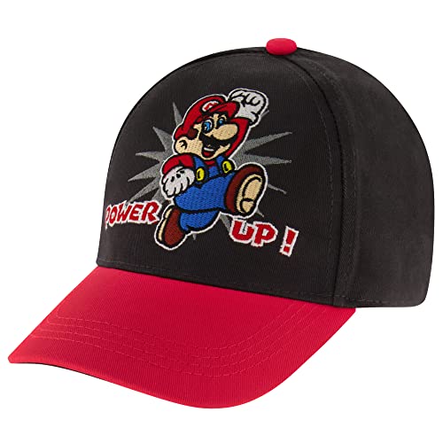 Nintendo Boys Baseball Cap, Super Mario Adjustable Kids Hat for Ages 4-7 Black/Red