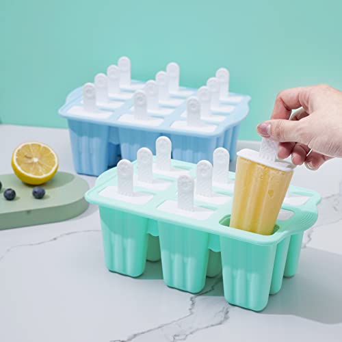 Popsicle Molds, 9 Pieces Silicone Ice Pop Molds Popsicle Mold Silicone BPA Free Reusable Sticks Easy Release Ice Pop Make (Blue, 9 CavitIES)