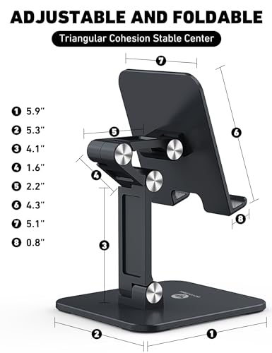 OCYCLONE Tablet Stand, iPad Stand for Desk Adjustable Height and Angle, Foldable Tablet Holder Stand Compatible with 15.6 Portable Monitor iPad Pro 9.7, 10.5, 11, 12.9 Air Mini 4 3 2 - Black