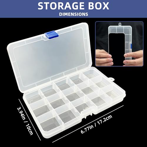 DUOFIRE Plastic Organizer Container Storage Box Adjustable Divider Removable Grid Compartment for Jewelry Beads Earring Container Tool Fishing Hook Small Accessories（15 grids，White x 2）