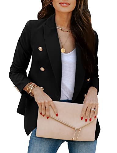 CRAZY GRID Women Work Casual Blazer Double Breasted Business Blazer Jackets with Lined Long Sleeve Gold Buttons Stretch Suit Jacket M Red Plaid