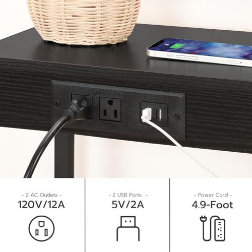 HOOBRO Tall Side Table with Charging Station, 28.7" H Industrial Telephone End Table, Small Entryway Table, Tall Bedside Table for Living Room, Hallway, Bedroom, Office, Black BB08UDH01