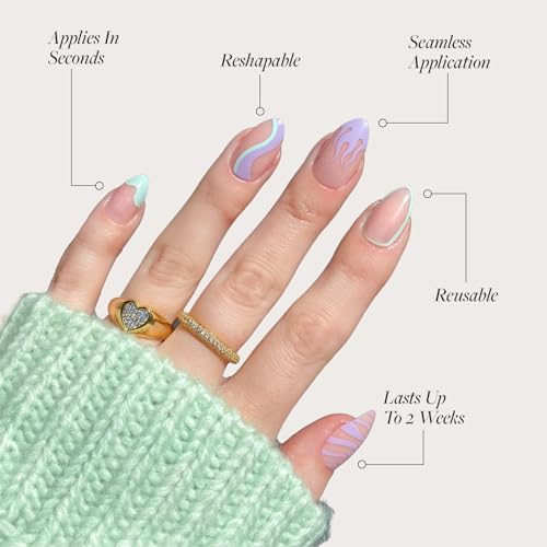 Glamnetic Press On Nails - Wild Card | Opaque UV Finish Short Pointed Almond Shape, Reusable Pastel Nails in 12 Sizes - 24 Nail Kit with Glue