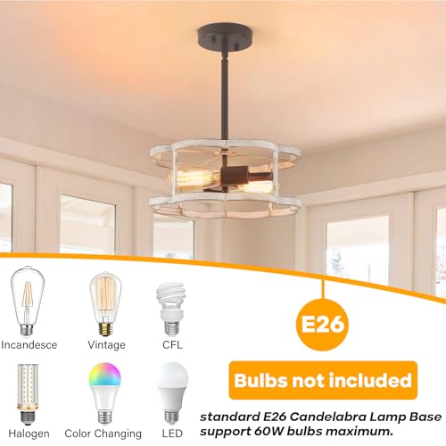 Semi Flush Mount Ceiling Light, Sloped Nursery Ceilings Lights Fixture White Farmhouse 2-Light Dining Room Fixtures, Adjustable Height Lighting for Kitchen, Entryway, Hallway, Foyer