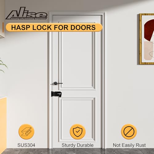 Alise Hasp Lock,Door Hinge Lock Padlock,Black Clasp Latch Hinges Lock for Doors,3 Inch SUS 304 Stainless Steel Chest Latches MS9B-3C
