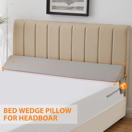 Ruqmuis Queen Bed Wedge Pillow for Headboard, Bed Gap Filler, Mattress Gap Filler Queen, Fill The Gap (0-7") Between Headboard and Mattress (Grey, 60"x10"x6")