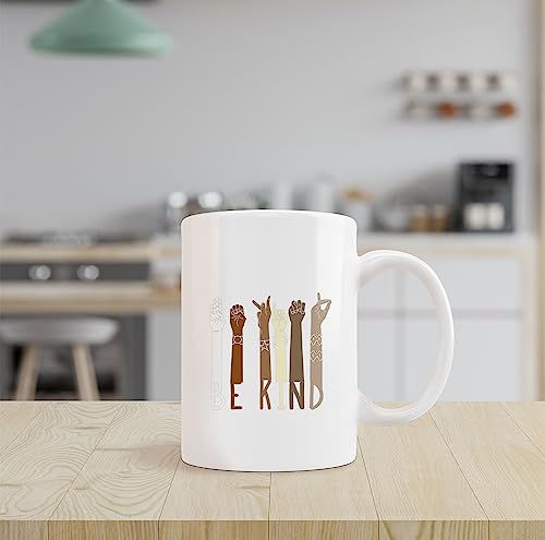 Be Kind American Sign Language Diversity Multicultural Kindness Ceramic Mug-11oz Coffee Milk Tea Mug Cup with Handle,Back to School Gifts for Teachers Students,Diversity Equity and Inclusion Gifts