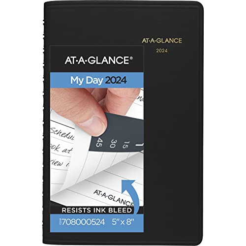 AT-A-GLANCE 2024 Daily Planner, Quarter-Hourly Appointment Book, 5" x 8", Small, Black (708000524)