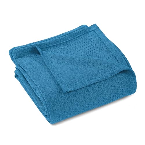 Superior Waffle Weave Cotton Blanket, for Picnic, Beach, Traveling or Camping, Comfy Blanket, Bedroom Decor, Essentials, Cover for Bed, Couch, Lounging, Honeycomb Knit, Throw, Turquoise