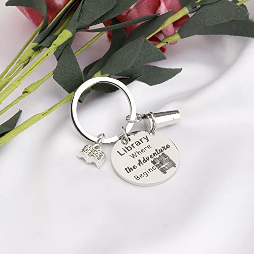 FEELMEM Library Where the Adventure Begins Keychain Librarian Gifts Bookworm Jewelry Reading Book Club Keychain Librarian Gift Reading Lover Gift (Library Where-ky)