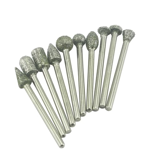 𝐋𝐮𝐨 𝐤𝐞 10 Pcs 46 Grit Diamond Burr, 1/8'' Shank Diamond Mounted Grinding Bit Stone Carving Set for Dremel Rotary Tool