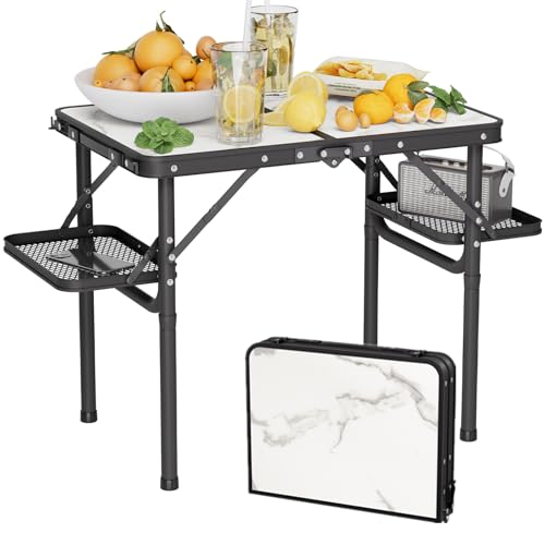 Titanker Folding Camping Table Small 2ft, Small Folding Table Portable with 50% Extra Space, Folding Picnic Table, Portable Beach Table, Camping Essentials, Aluminum Light & Solid, Silver