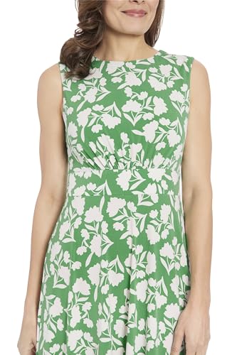 London Times Women's Plus Size Sleeveless Inset Waist Midi Fit and Flare Dress, Green/Soft White