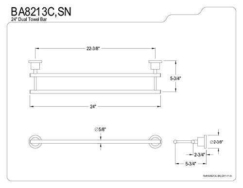 Kingston Brass BA8213SN Concord Dual Towel-Bar, 24-Inch, Brushed Nickel