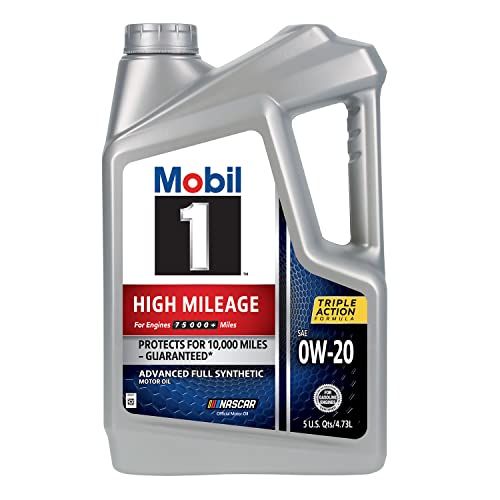 Mobil 1 High Mileage Full Synthetic Motor Oil 0W-20, 5 Quart, Gray