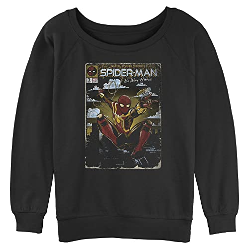 Marvel Women's Spider-Man: No Way Home Arachnidian Avenger Junior's Raglan Pullover with Coverstitch, Black, Small