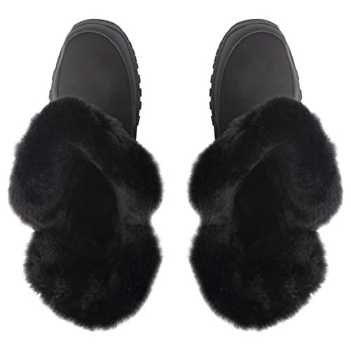 POLAR Womens Memory Foam Twin Zip Opening Pull On Nylon Waterproof Thick Faux Fur Lined Winter Rain Snow Boots - Black Beige Fur - EU36/US5 - YC0662