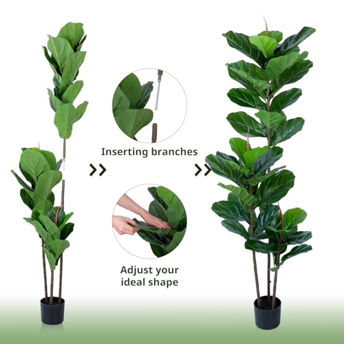 YEPDIN Artificial Fiddle Leaf Fig Tree 5FT Faux Fiddle Leaves Fig Tree Artificial Plants in Pot for Indoor Outdoor Fake Tree Plants