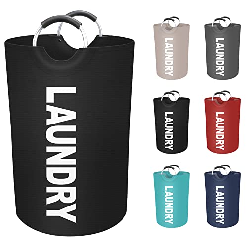 EpicTotes 75L Large Laundry Basket, Freestanding Waterproof Laundry Hamper, Collapsible Folding Tall Clothes Hamper, Easy Carry with Foam Protected Aluminum Handles for Dorm, Family, Travel (Black)