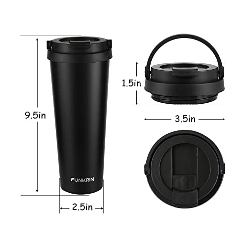 Funkrin Insulated Coffee Mug with Ceramic Coating, 16oz Iced Coffee Tumbler Cup with Flip Lid and Handle, Double Wall Vacuum Leak-Proof Thermos Mug for Travel Office School Party Camping