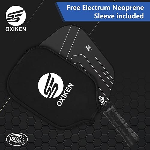 OXIKEN 16mm Pickleball Paddles, 2023 USAPA Approved, Frosted Carbon Fiber Surface (CFS), Polypropylene Lightweight Honeycomb Core with Cover Case Black, Ideal for Intermediate and Professional Players