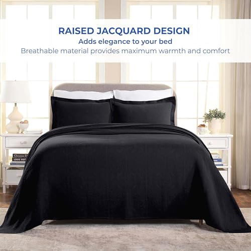 SUPERIOR Medallion Pillow Shams Bedspread, Twin, Black