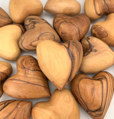 Handmade Wooden Hearts, Set of Five Olive Wood Carved Hearts from the Holy Land, Carved Wood Hearts for gifts Anniversary Valentine Gift, Loss Love, Wooden Hearts for Wedding, Wood Heart Décor