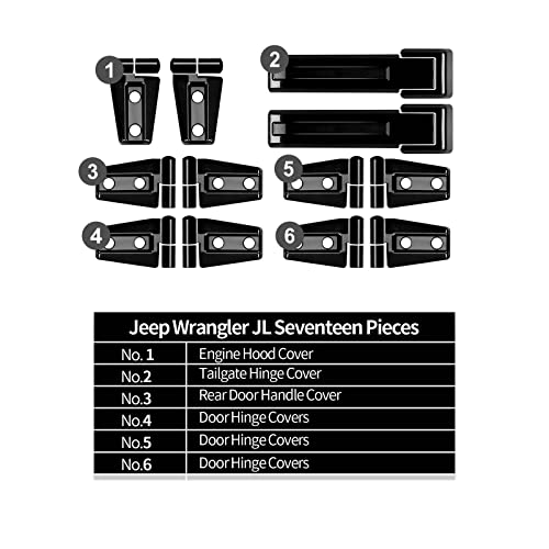 Hoolcar Door Hinge Engine Hood Hinge Tailgate Hinge Cover Trim ABS Exterior Kit Accessories Compatible with 2007-2017 Jeep Wrangler JK JKU, Black, 12PCs