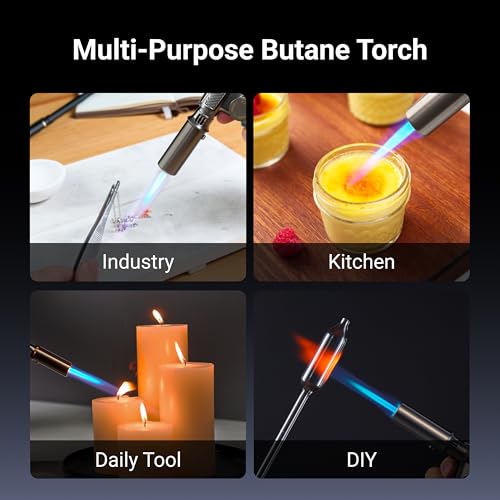 ThermoMaven Metal Butane Torch, Kitchen Torch Lighter, Refillable Cooking Blow Torch, Fit All Butane Tanks with Adjustable Flame for Culinary Food, Brulee, Baking, Soldering, DIY (Fuel Not Included)