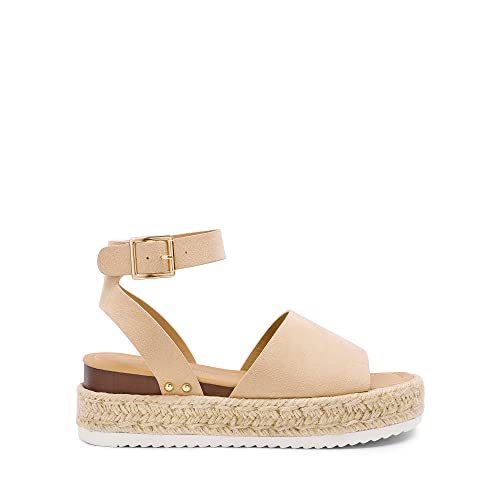 DREAM PAIRS Women's Platform Espadrilles Casual Ankle Strap Wedge Sandals Comfortable Dressy Summer Shoes,Size 10,Nude-Suede,SDPW2359W