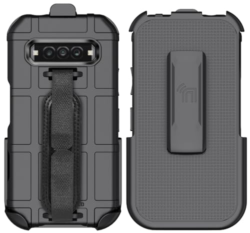 Case + Hand Strap + Holster Combo for Kyocera DuraForce Pro 3 Phone, Nakedcellphone Special Ops Armor Rugged Shield Protective Cover and [Rotating Ratchet] Belt Clip Holder - Black