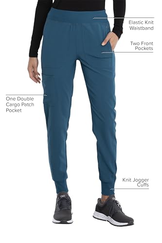Cherokee Women's Medical Scrub Jogger Pant Mid Rise with 7 Pockets and Knit Waistband and Interior Elastic - CK011, XL, Wine