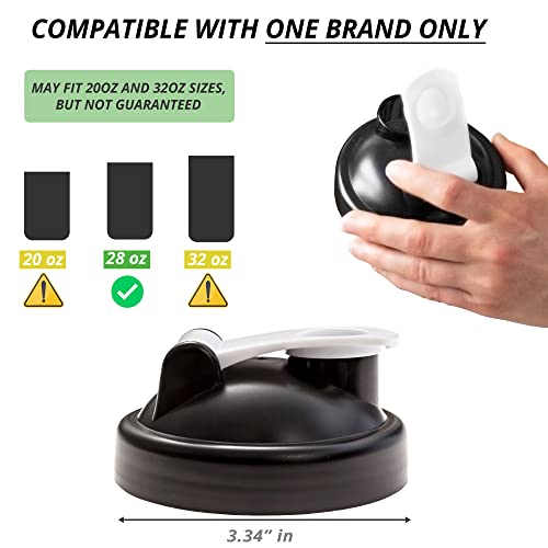 Shaker Bottle Replacement Lid Cap Top - Upgraded 2021 Version - Leak Proof & Compatible with 1 Brand Only - Rounded & Flat Base Bottles (3 Pack)