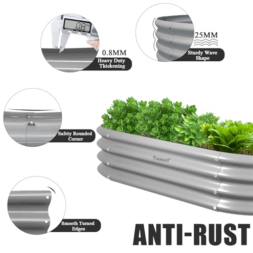 Tramull 2 Pack 4x2x1FT Galvanized Raised Garden Bed Kit Oval Metal Ground Planter Box Outdoor Bottomless Planter Raised Beds for Vegetables Flowers Herbs Fruits, Green
