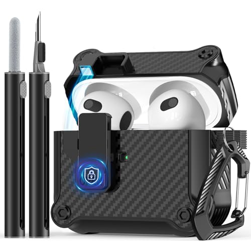 Pohgelan Compatible with AirPods 3rd Generation Case Cover with Cleaner kit,Secure Lock Clip Protection,Automatic Snap Switch Design for Apple Airpod 3 Generation Charging Case-White