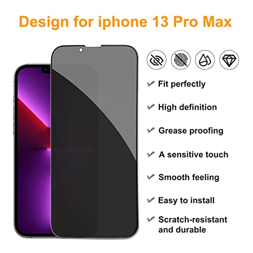 pehael [2+2 Pack iPhone 13 Pro Max Privacy Screen Protector with Camera Lens Protector Full Coverage Anti-Spy Tempered Glass Film 9H Hardness Upgrade Edge Protection Easy Installation Bubble Free