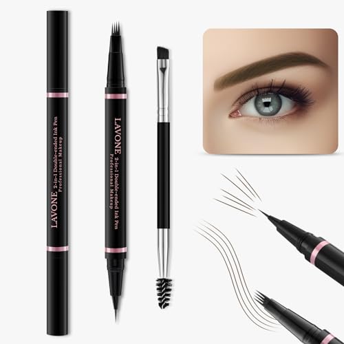 Eyebrow Pencil Makeup Kit, with Waterproof 2-IN-1 Microblading Eyebrow Pen, Eyebrow Pomade, Eyeliner and Dual-ended Eyebrow Brush, Brow Pencil Kit for Natural Eyebrows - Medium Brown