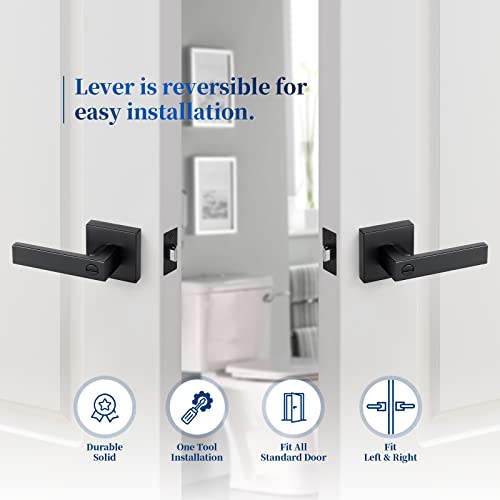 Ravinte 1 Pack Heavy Duty Door Lever Door Lock Square Door Handle Right Left Handing Lever Set Matte Black Finish Privacy Door Levers for Bed and Bath Room Keyless Interior Handles Door Lock Set