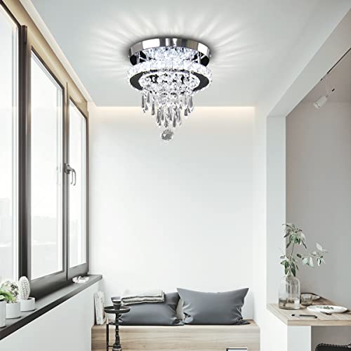 CLAIRDAI Modern Small Closet Chandelier LED Ceiling Light Fixtures Stainless Steel Flush Mount Ceiling Chandeliers Light for Bedroom,Foyer,Hallway,Closet(Cool White)